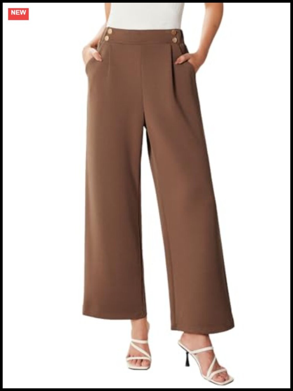 Womens Wide Leg Work Pants High Waisted Double Button Trousers Business Casual